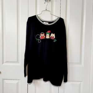 Christmas Elf Owls Sweater size 3X CJ Banks Holiday Granny Teacher Kitch